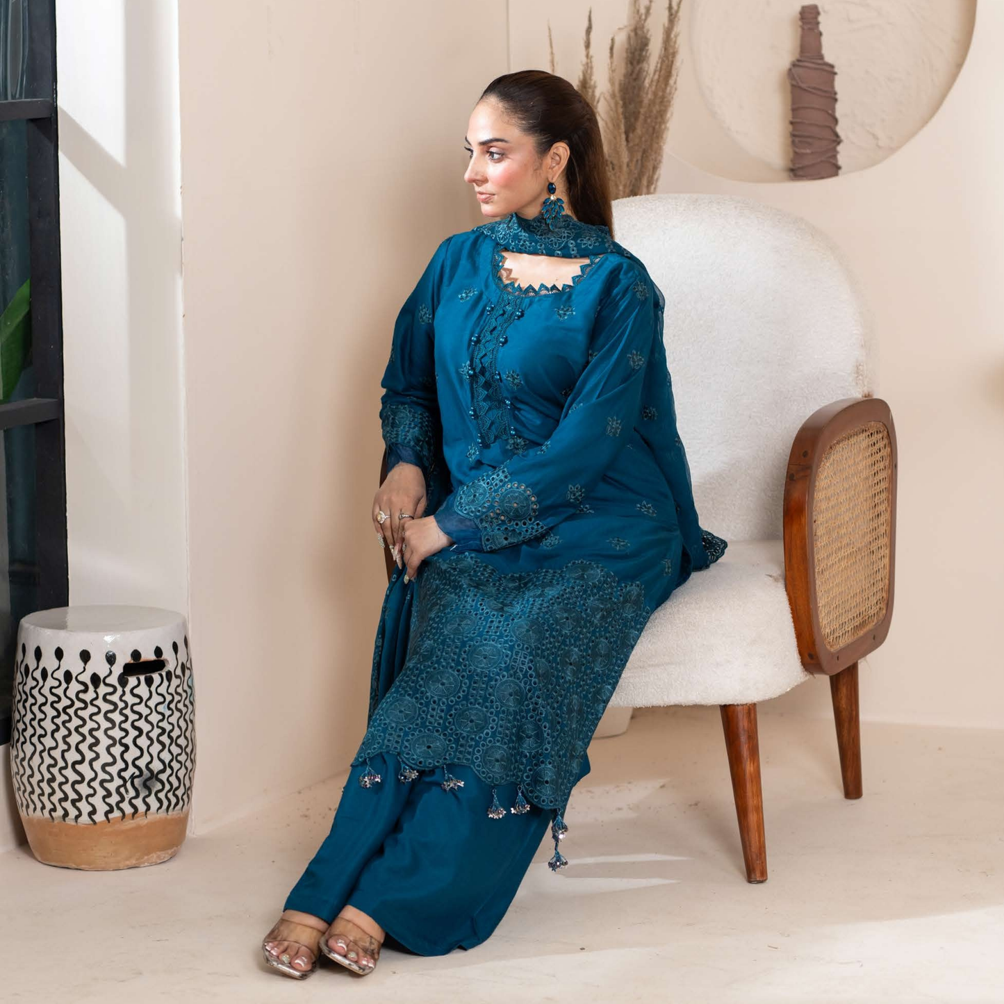 UMRZ-51 "IMAGEKARI" Linen Chikankari 3 Pc Collection by Rangz