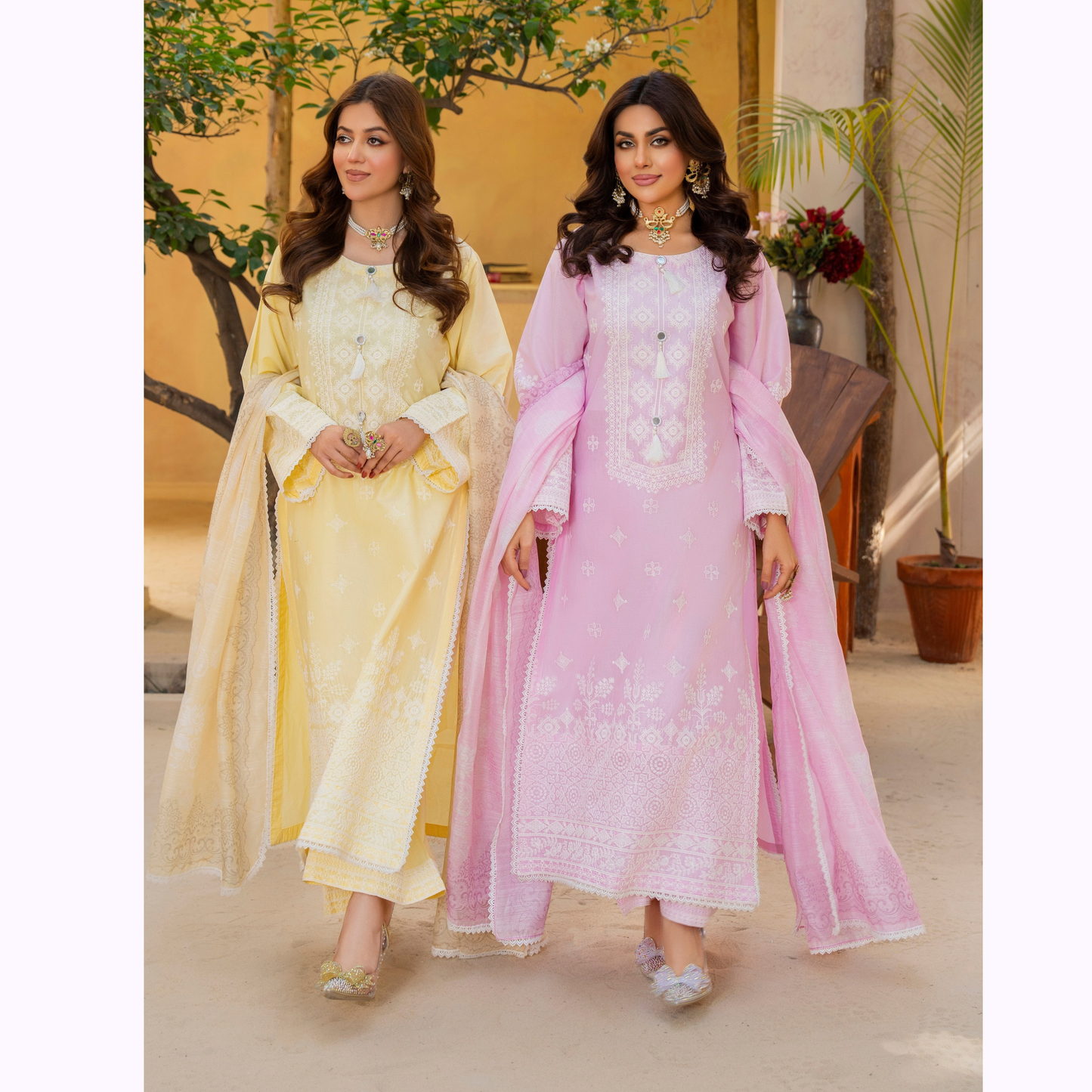 KC-1442 Embroidered Chikankari Cambric Cotton Dress Ready to Wear 3 Pc - Karma Collection