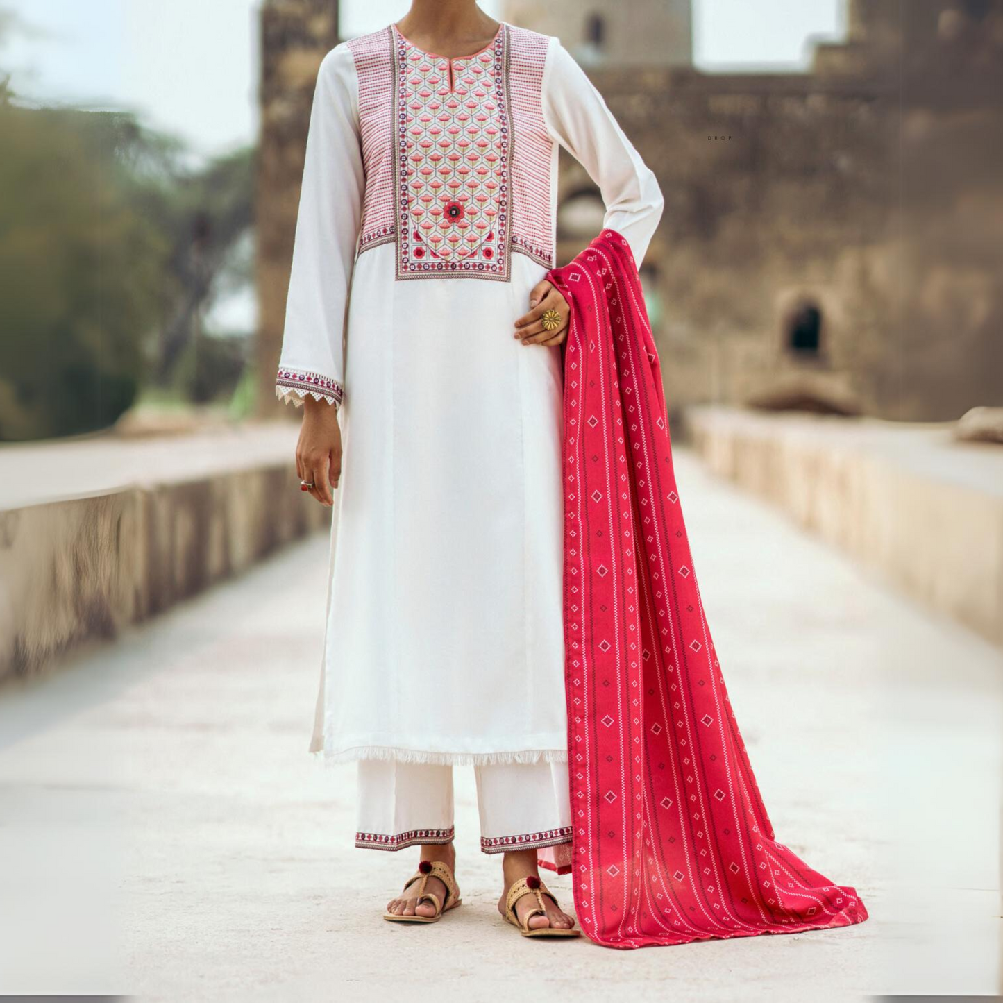(Cream) Embroidered Dhanak Collection Pc Ready to Wear by Casuallite