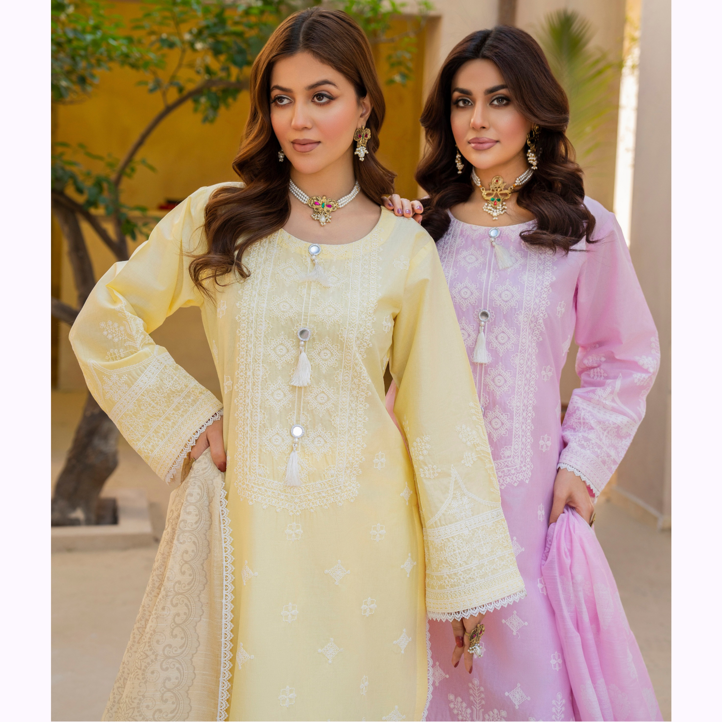KC-1442 Embroidered Chikankari Cambric Cotton Dress Ready to Wear 3 Pc - Karma Collection