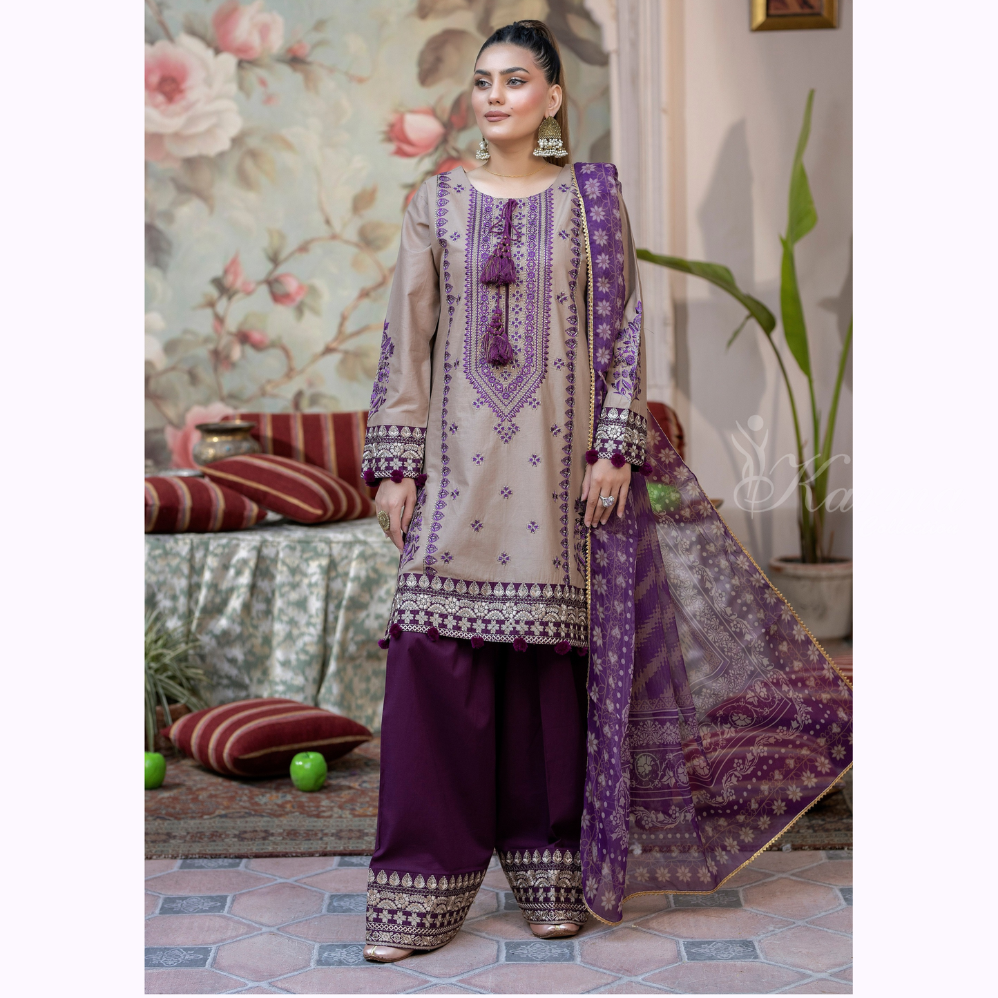 KC-1452 Trendy farshi Shalwar Embroidered Cotton Collection Ready to Wear 3 Pc - Karma Collection