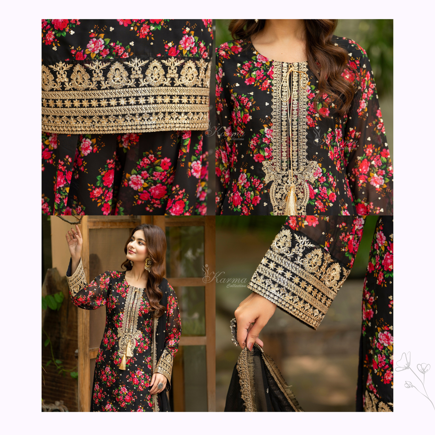 "Khumaar" Embroidered Georgette Collection by karma Collection Asian Wear Pakistani Dresses