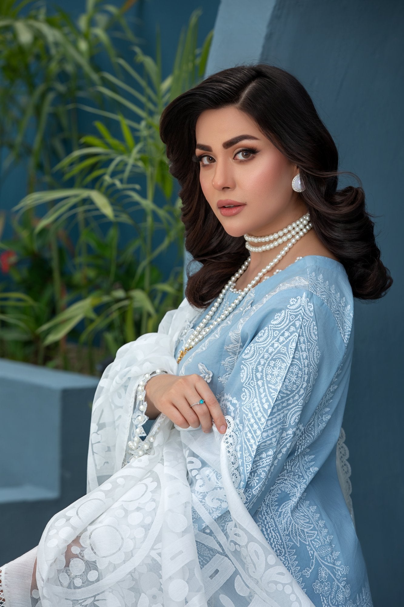 (SKY BLUE) 3 Pc Embroidered Lawn Dress-Heera's