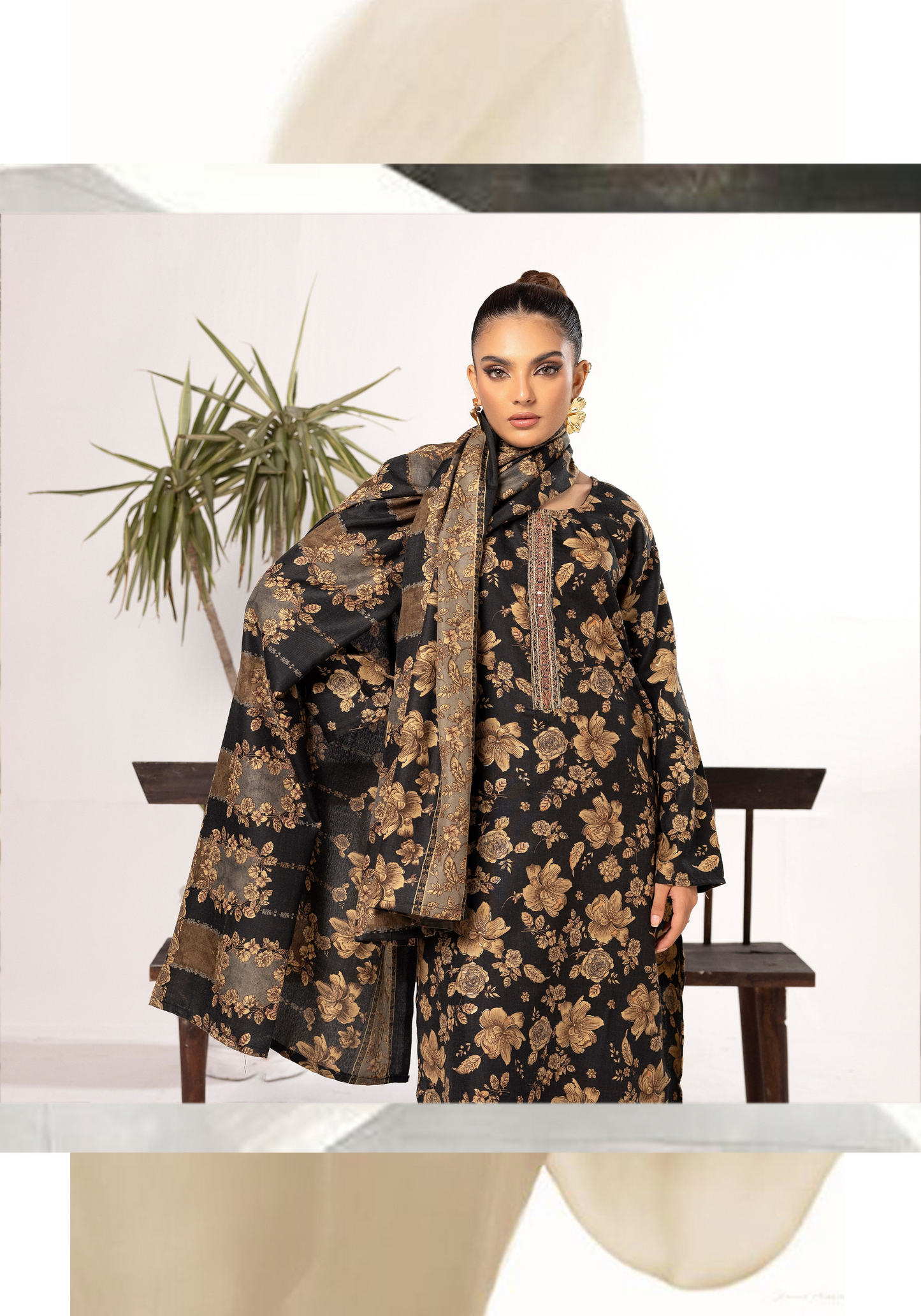 Black | Printed Linen Shalwar Kameez & Dupatta | 3 Pc | Ready-to-wear | Simrans