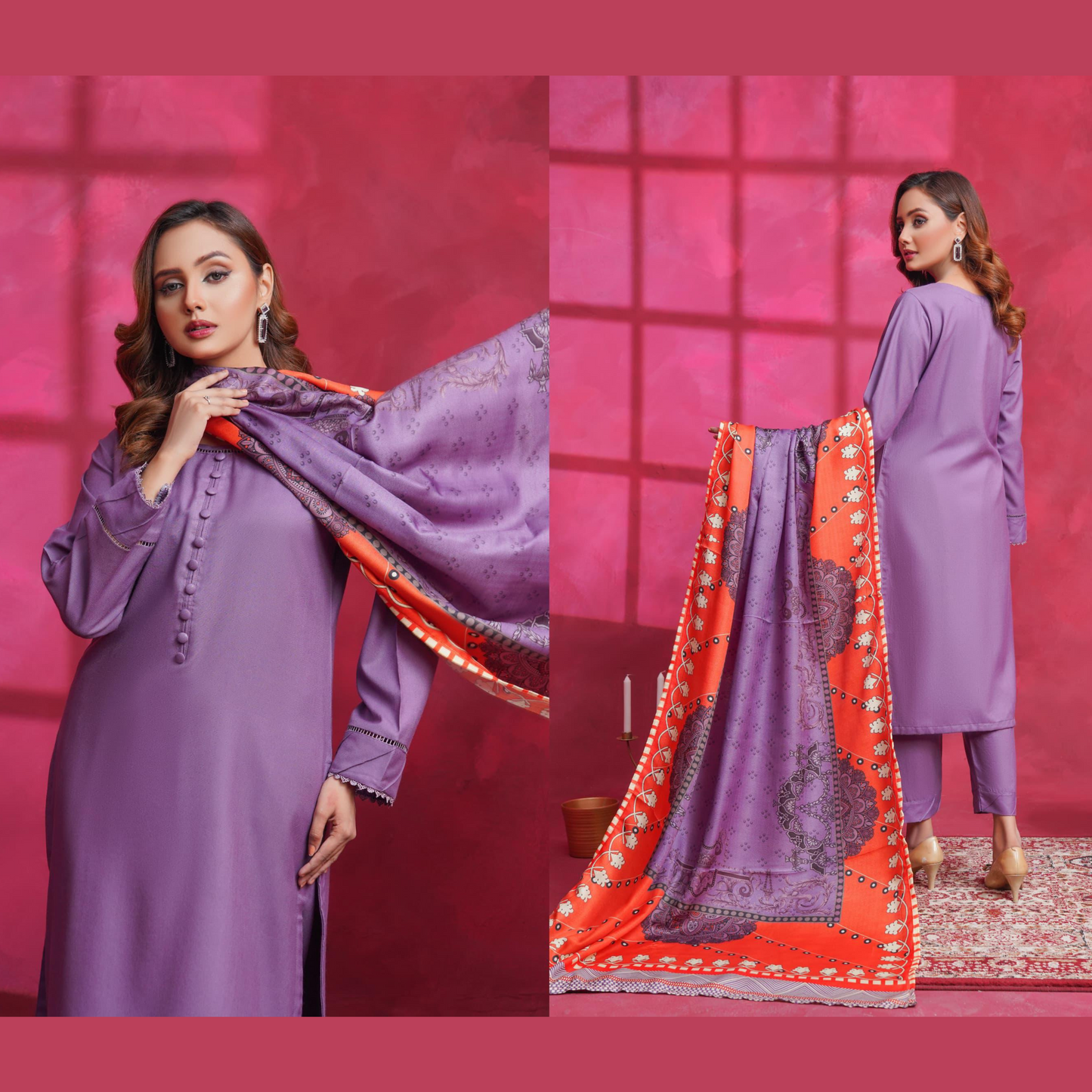 (Lavender) Dhanak Dress with Wool Shawl |3 Pc| Winter Collection | Hayats