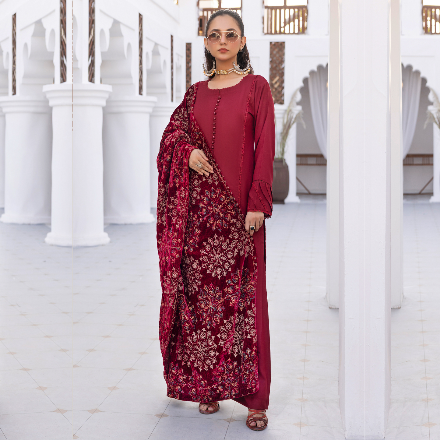 Dhanak Dress Heavily Embroidered Velvet Shawl 3 Pc Ready-to-wear by SIMRANS