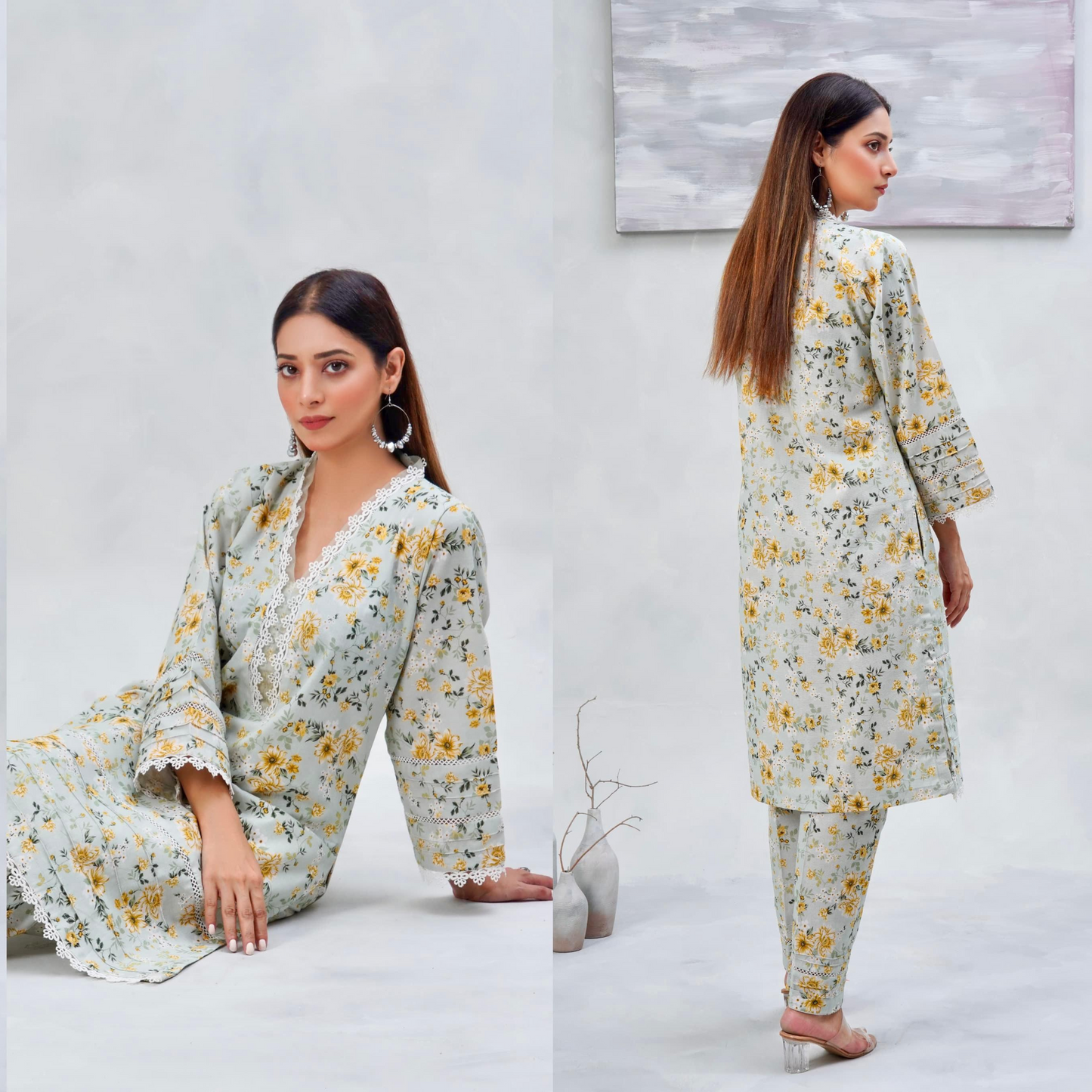 2 Pc floral Printed Khaddar Pakistani Co-Ords Set | Ready to wear| Hayats