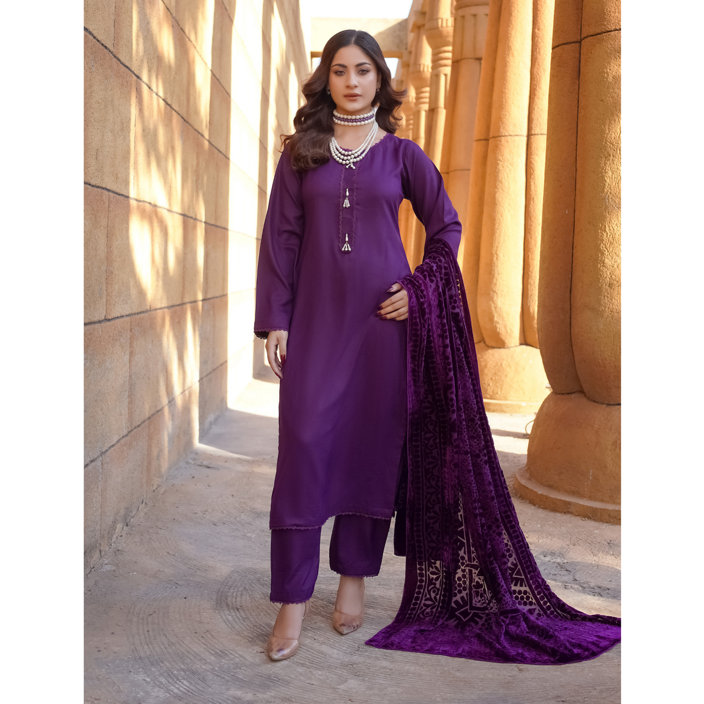3 Pc Dhanak Dress with Palachi Shawl | Ready-to-wear | Winter Collection |RD