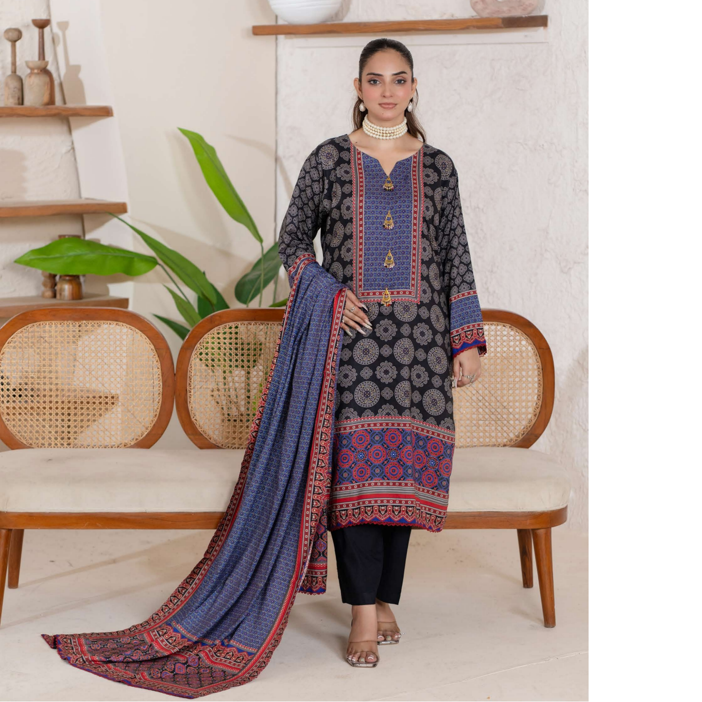 UA-106 Printed "Ajrak Style" Linen Collection by UMNAA