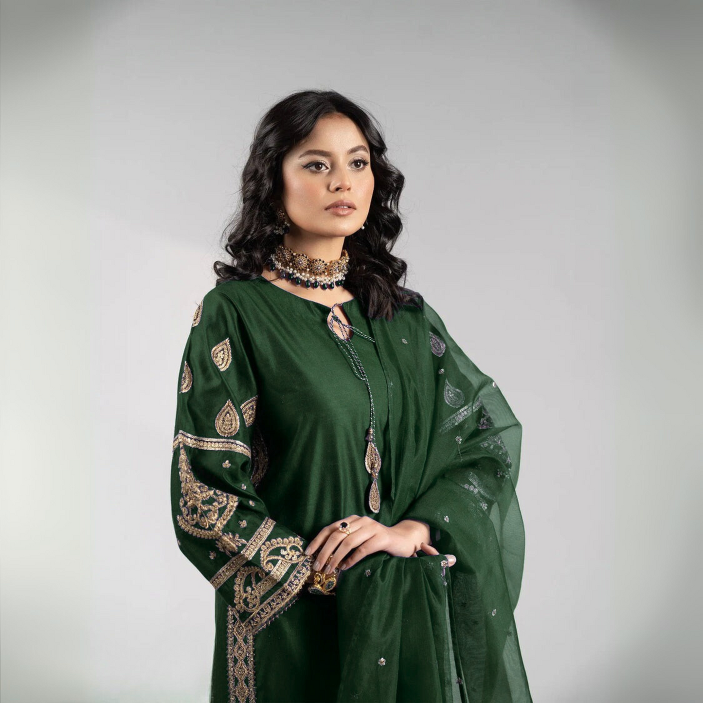 USP-01 Luxury Festive Embroidered Chambray Katan Dress by Sha Posh | Pakistani Dress Asian Clothes