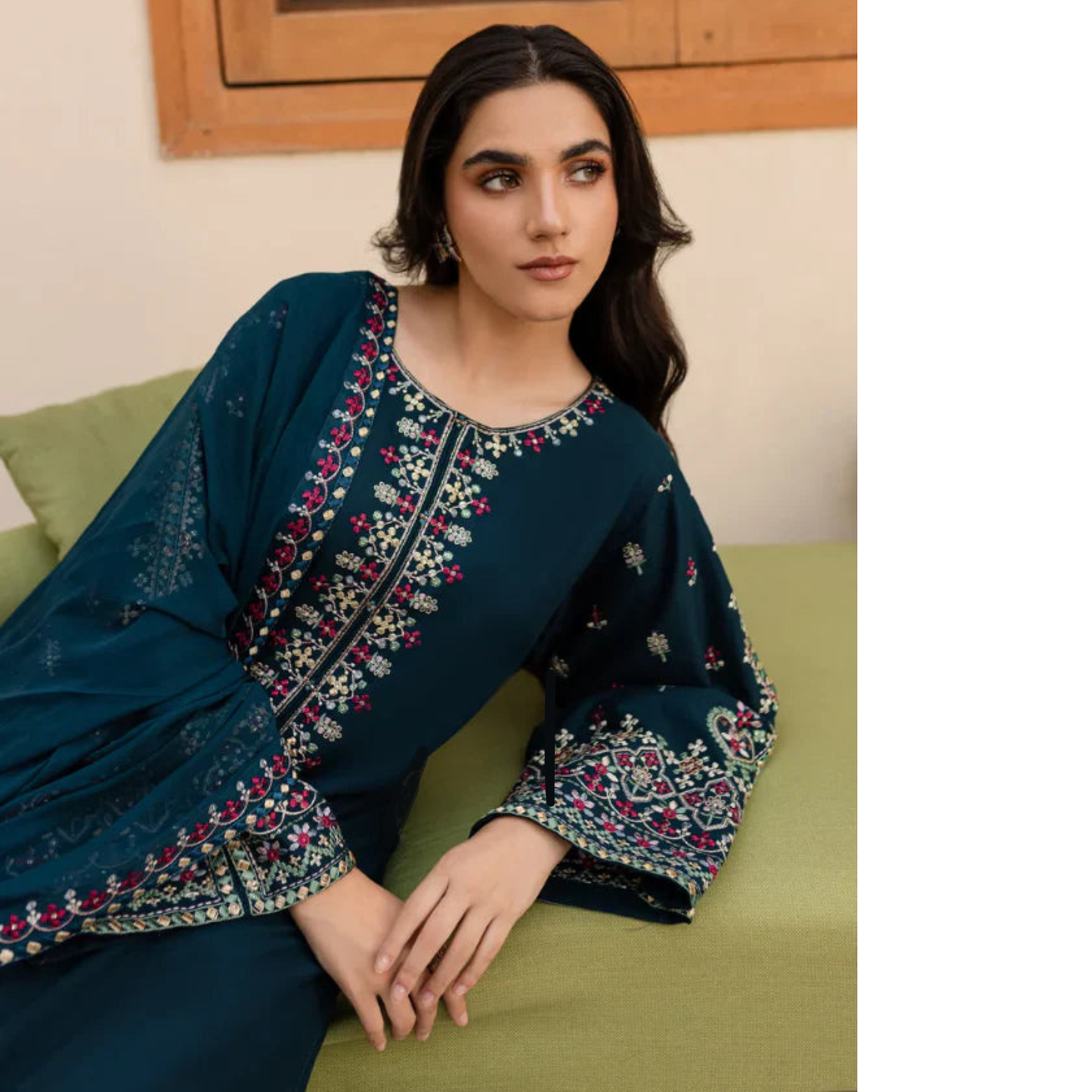USP-02 Embroidered Chambray Katan 3 Pc Collection by Sha Posh