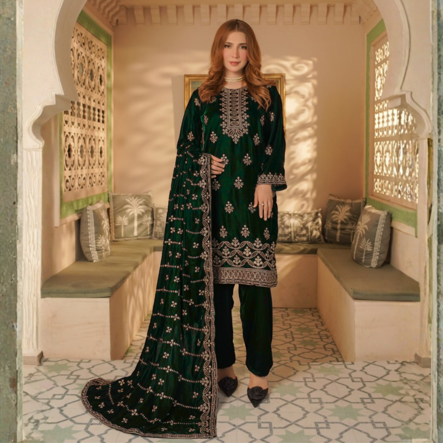 UA-127 Luxury Embroidered Velvet Collection Pakistani Festive Partywear Dress by Umnaa