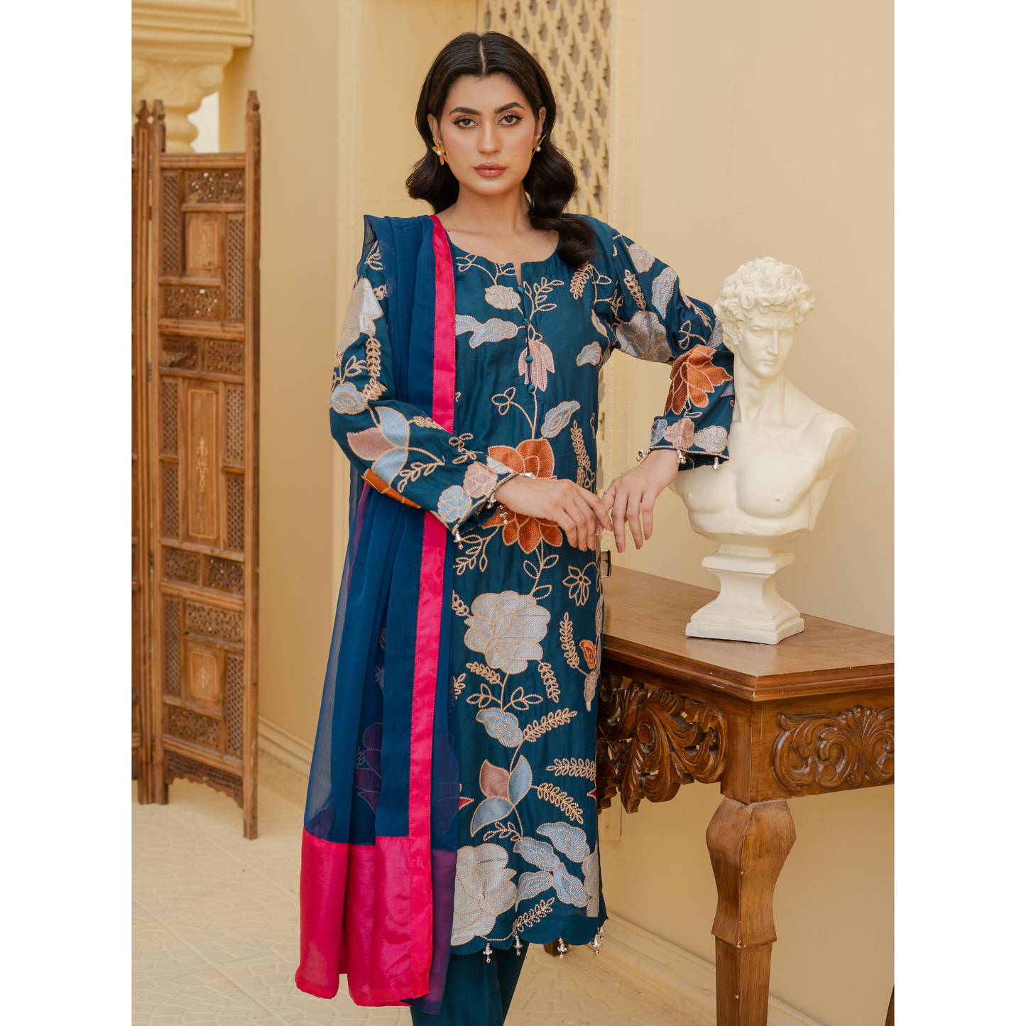UA-128 3 Pc Embroidered Linen Collection Pakistani Dress Asian Clothes