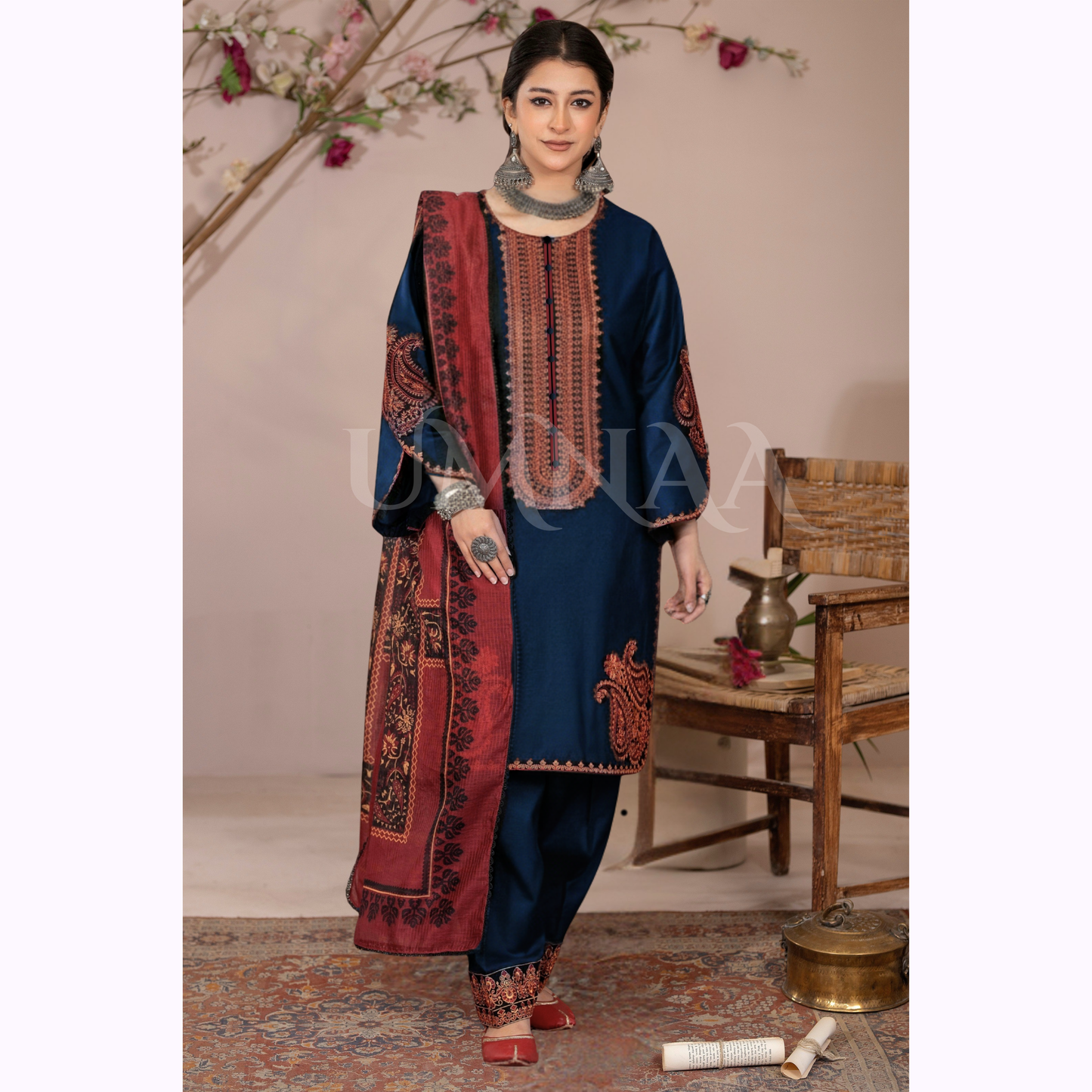UA-162 Embroidered Slub Linen Farshi Shalwar Collection | Ready by Wear | Pakistani Dress Asian Clothes Umnaa