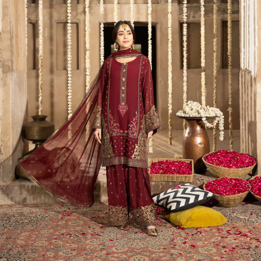 F-521 "Saj Dhaj" Embroidered Georgette Collection by Karma Collection