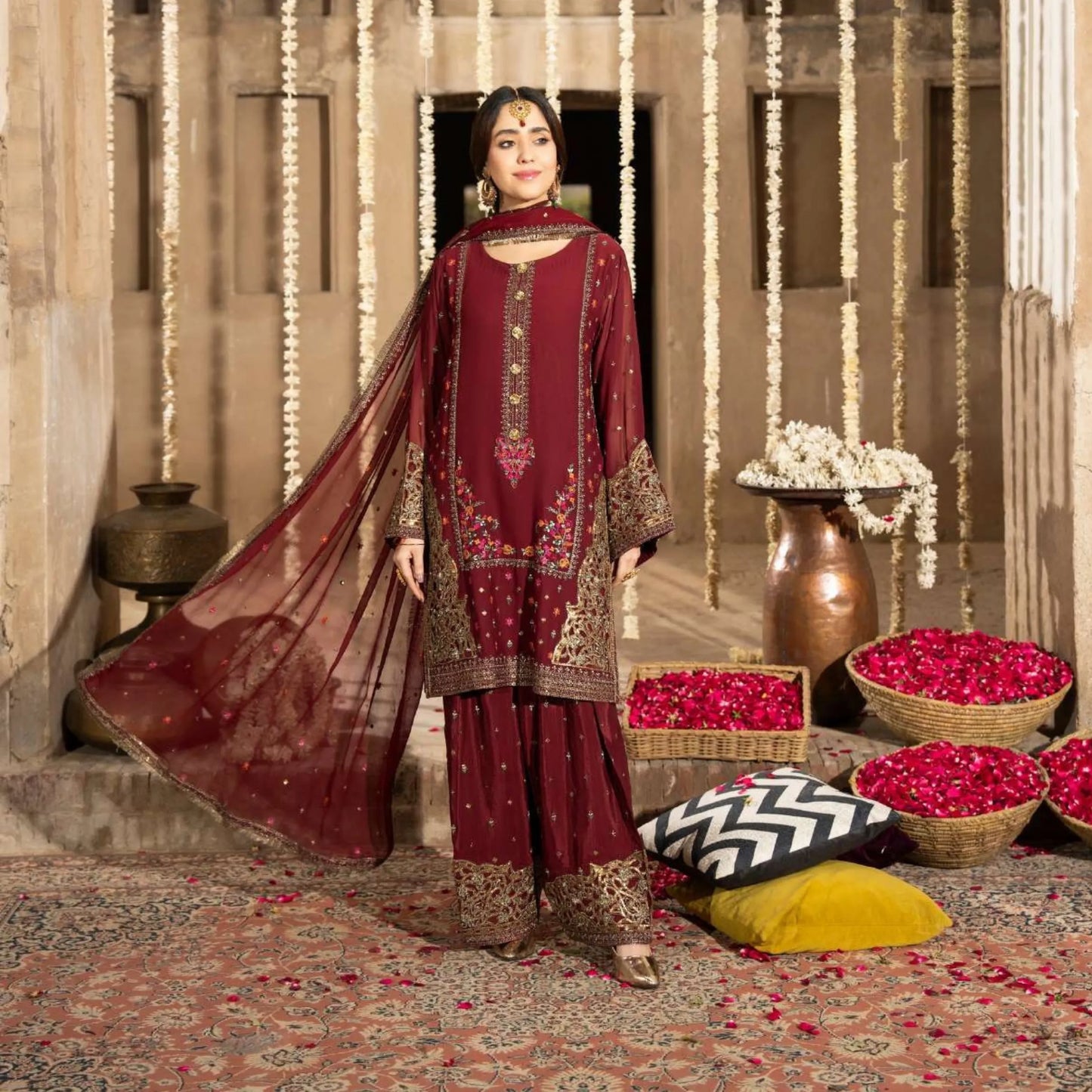 F-521 "Saj Dhaj" Embroidered Georgette Collection by Karma Collection
