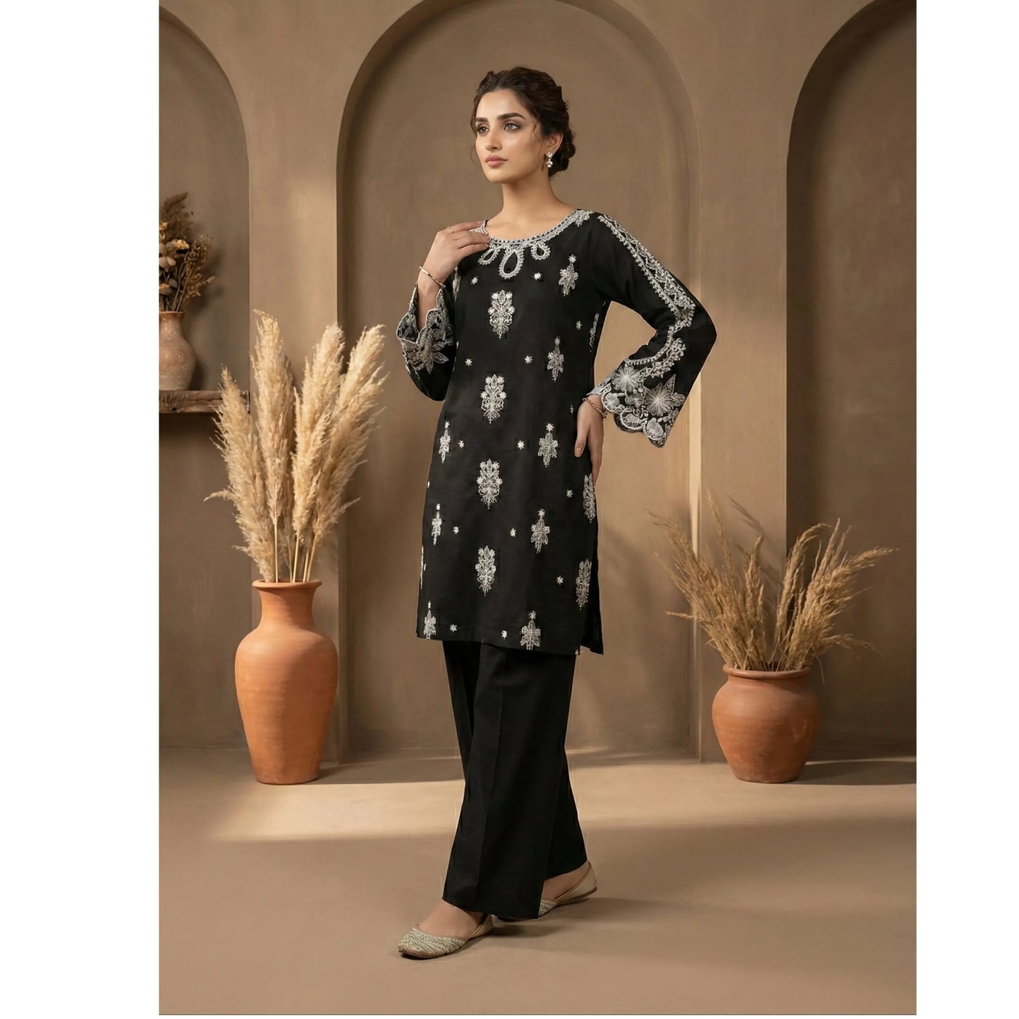 UA-196 Embroidered Cotton Lawn Co-Ords Set by Umnaa Ready to Wear Pakistani Asian casual Modest clothes
