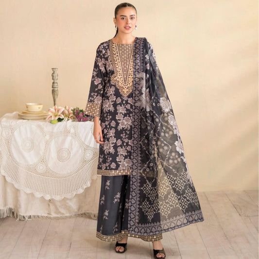 RA-37 Embroidered Printed Lawn Dress with Printed Cotton Silk Dupatta | Women's 3 Piece Summer Suit