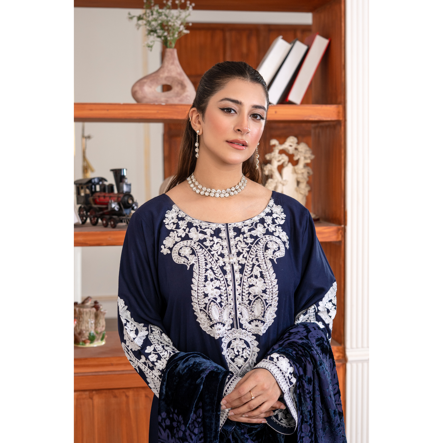 UA-130 Winter Linen dress with Velvet Shawl Collection by Umnaa