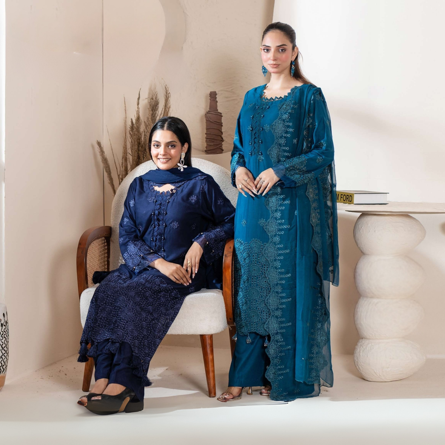 UMRZ-51 "IMAGEKARI" Linen Chikankari 3 Pc Collection by Rangz