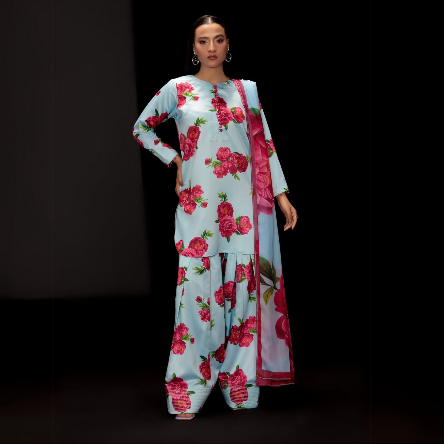 UA-82 Trendy Printed Silk Farshi Shalwar 3 Pc Ready to Wear Collection-Umnaa