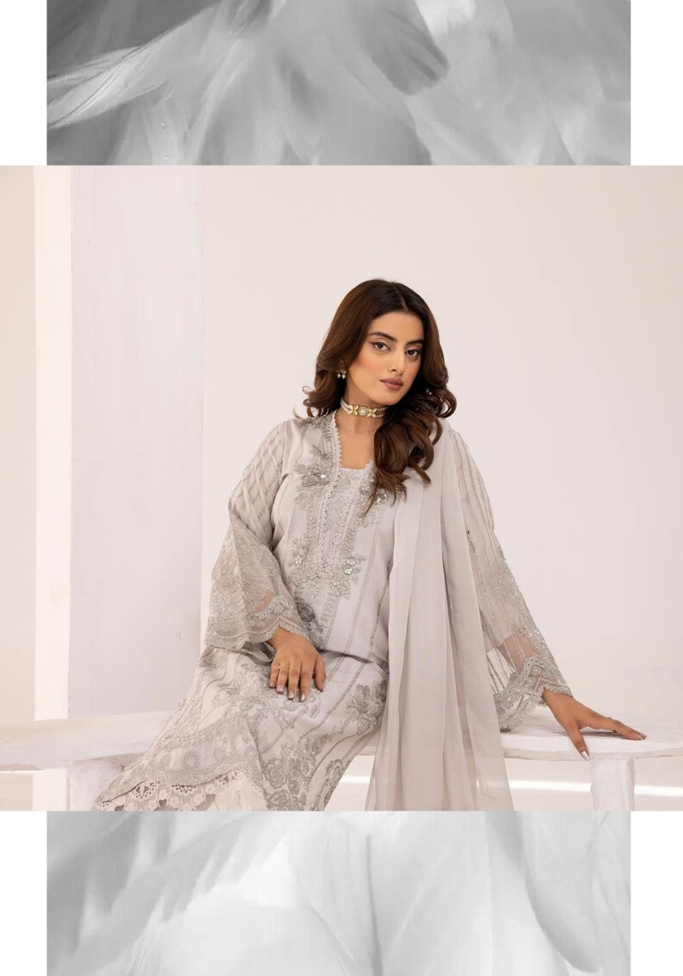 Pale Silver Embroidered Chikenkari Lawn 3 Pc Dress |SIMRANS