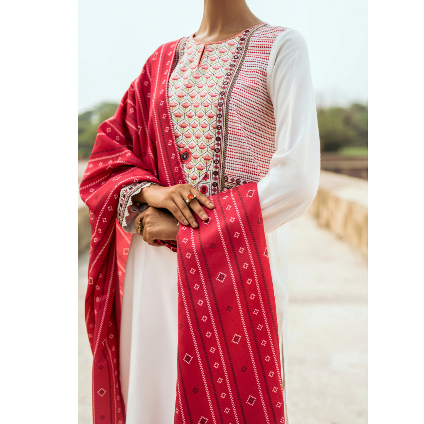 (Cream) Embroidered Dhanak Collection Pc Ready to Wear by Casuallite