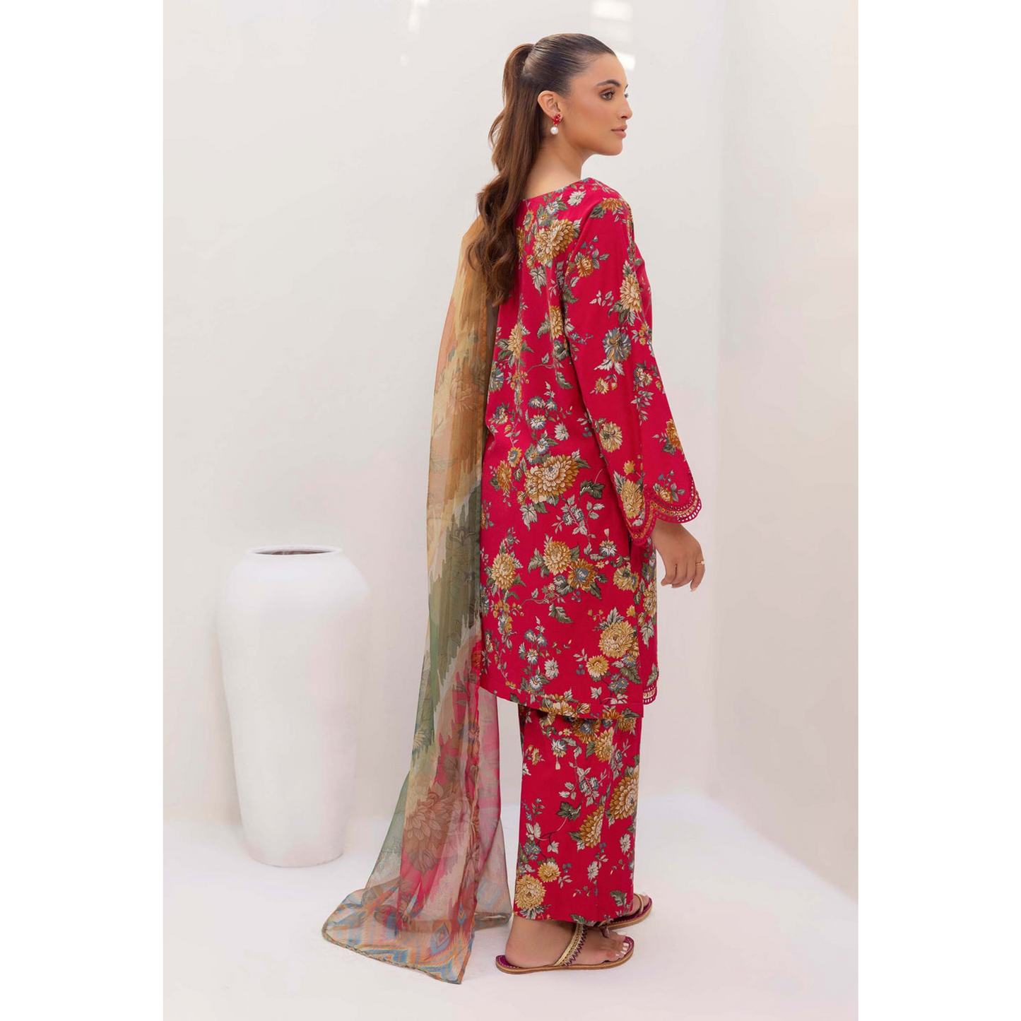 Hot pink 3 Pc Printed Khaddar Ready to Wear Dress - Adan's libas