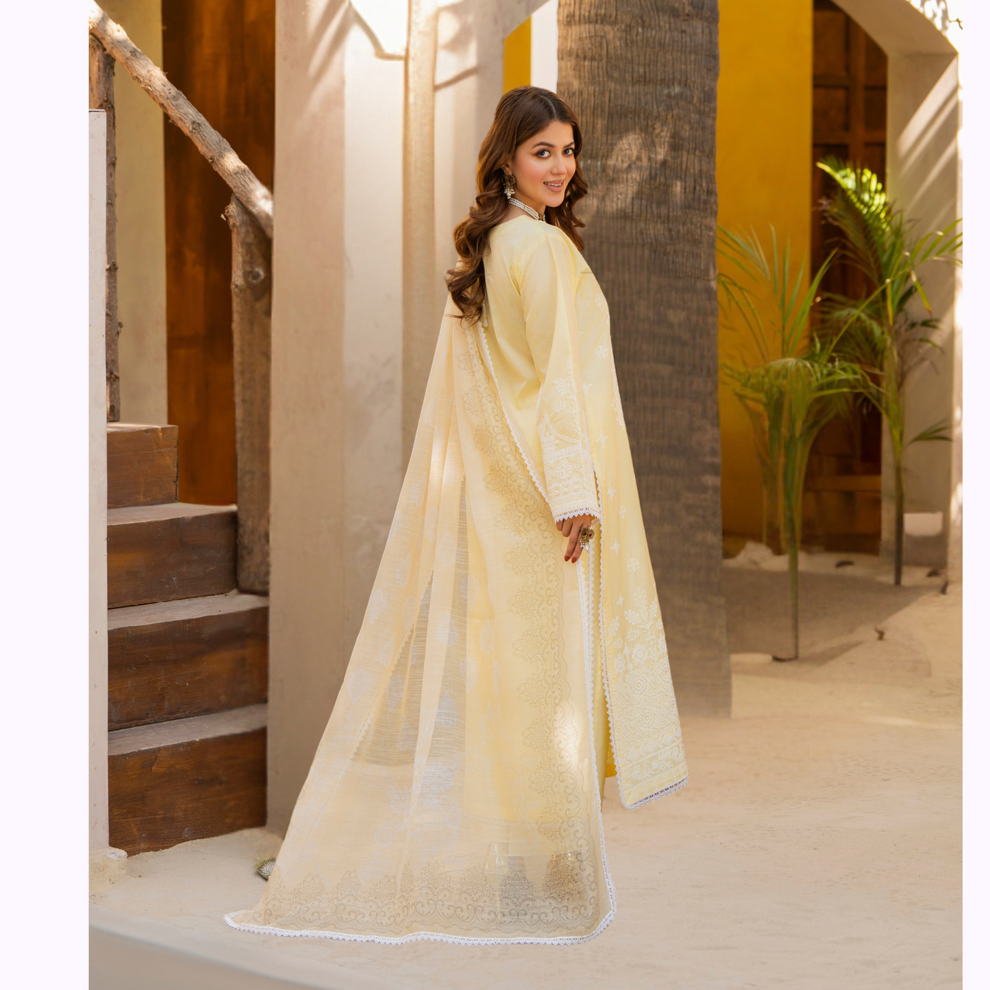 KC-1442 Embroidered Chikankari Cambric Cotton Dress Ready to Wear 3 Pc - Karma Collection