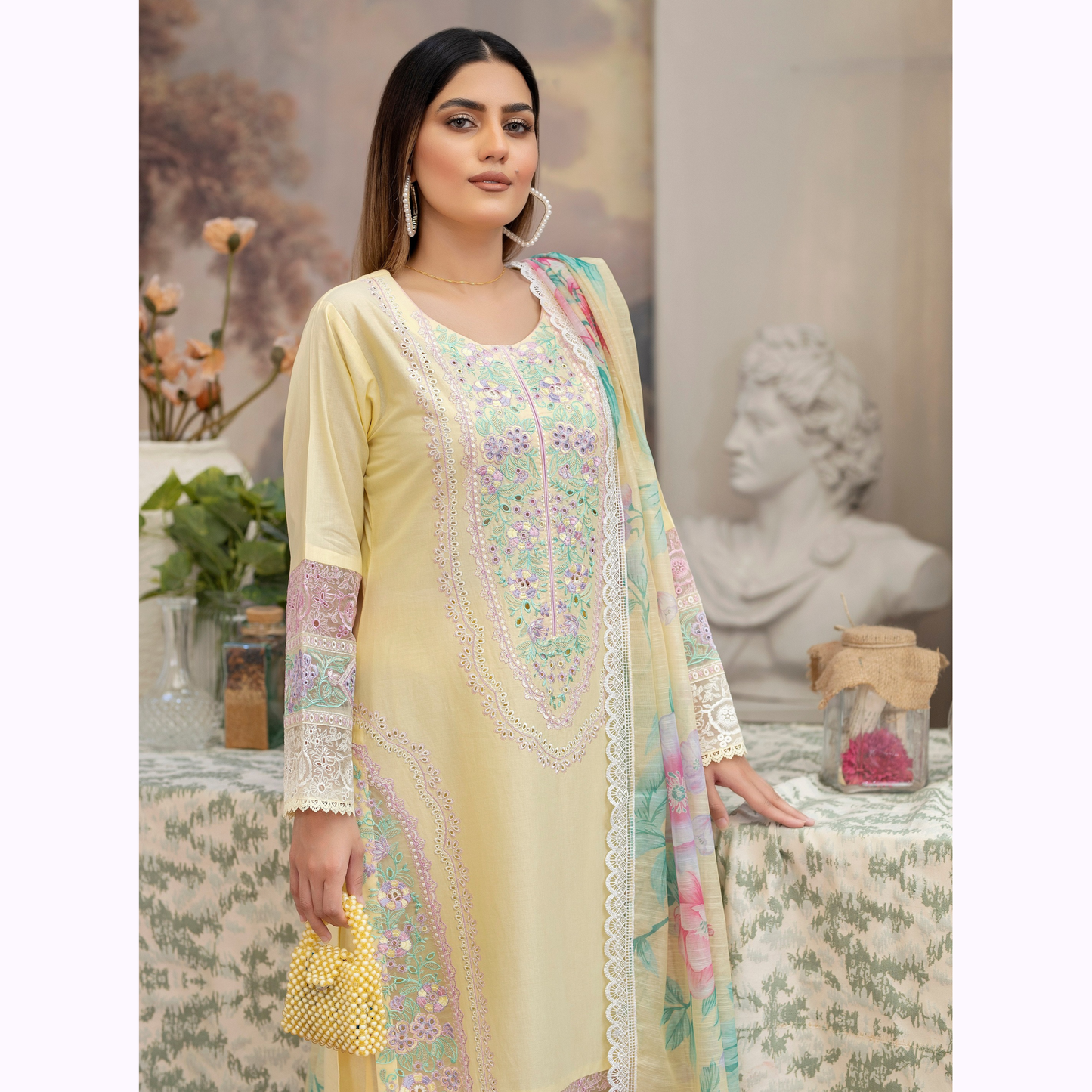 KC-1451 Embroidered Chikenkari Cotton Collection Ready to Wear 3 Pc - Karma Collection
