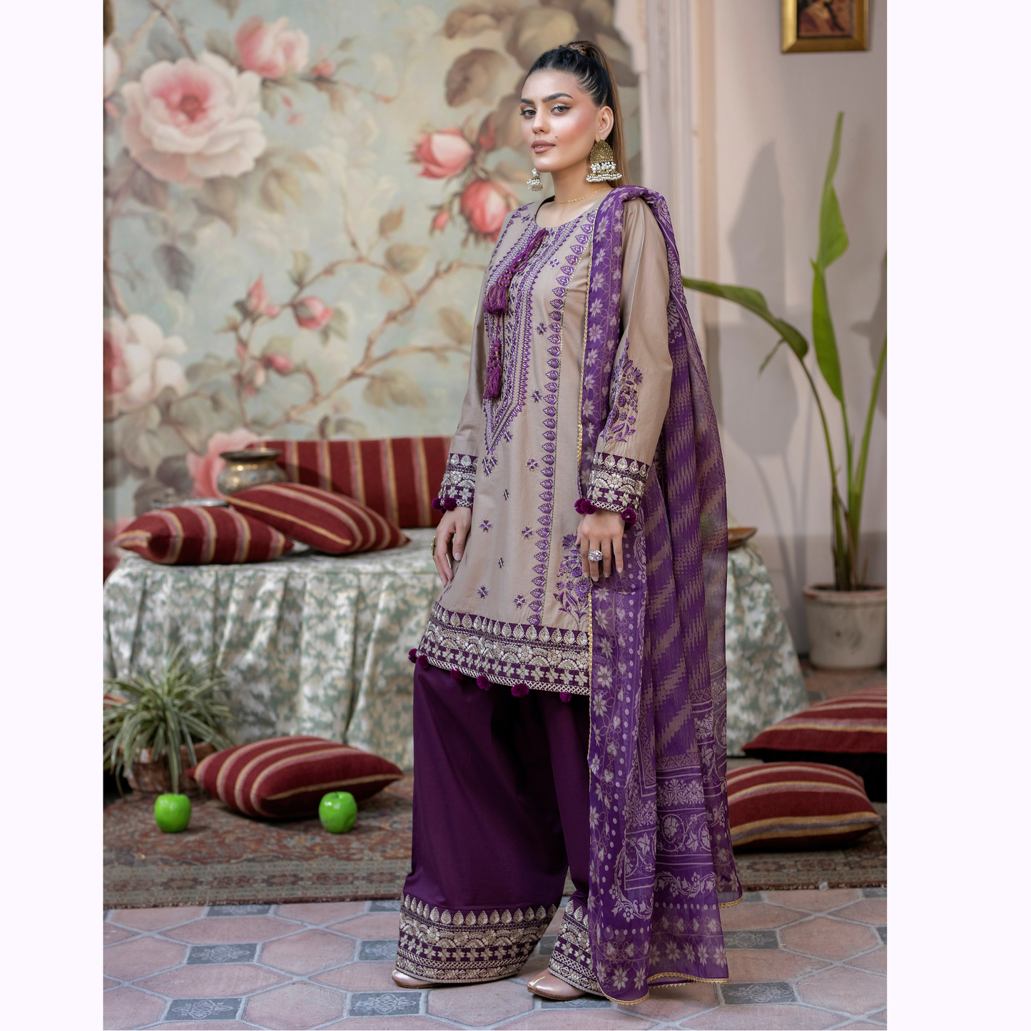 KC-1452 Trendy farshi Shalwar Embroidered Cotton Collection Ready to Wear 3 Pc - Karma Collection