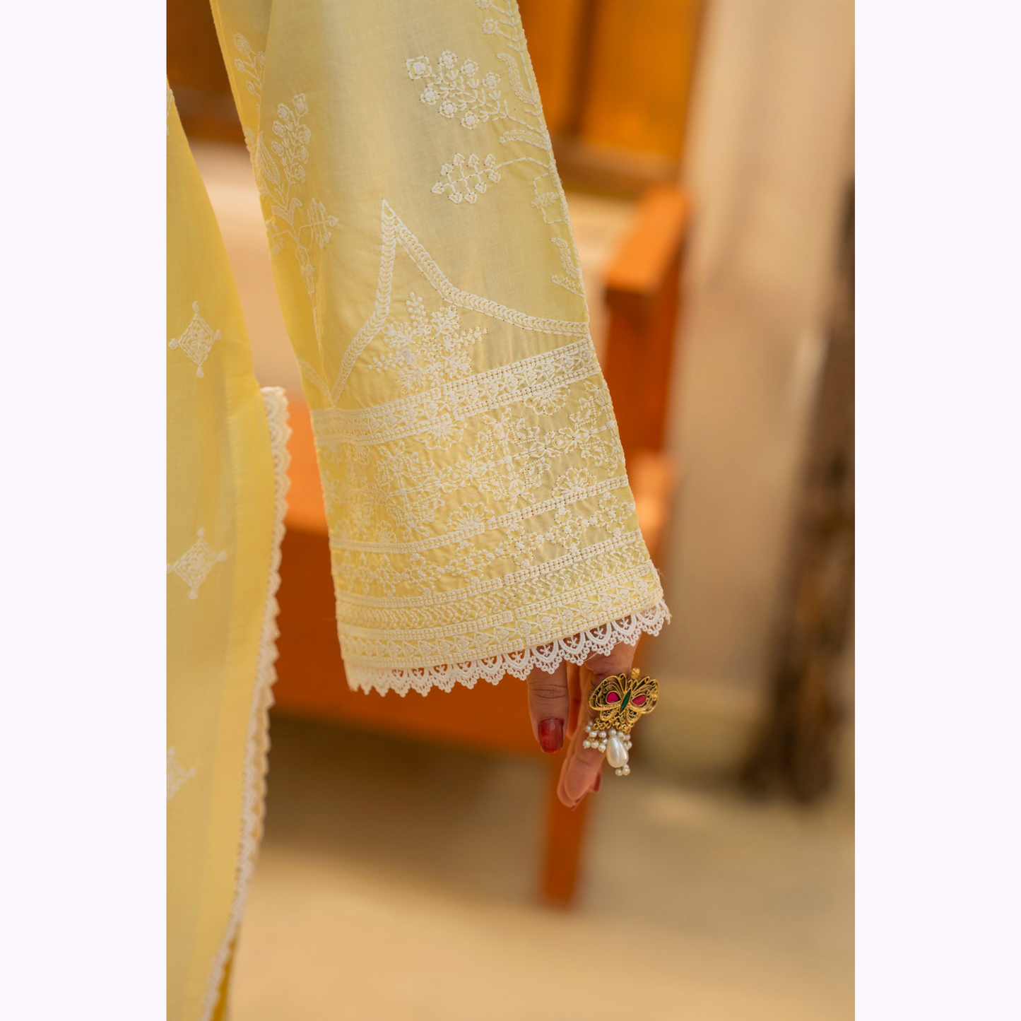 KC-1442 Embroidered Chikankari Cambric Cotton Dress Ready to Wear 3 Pc - Karma Collection