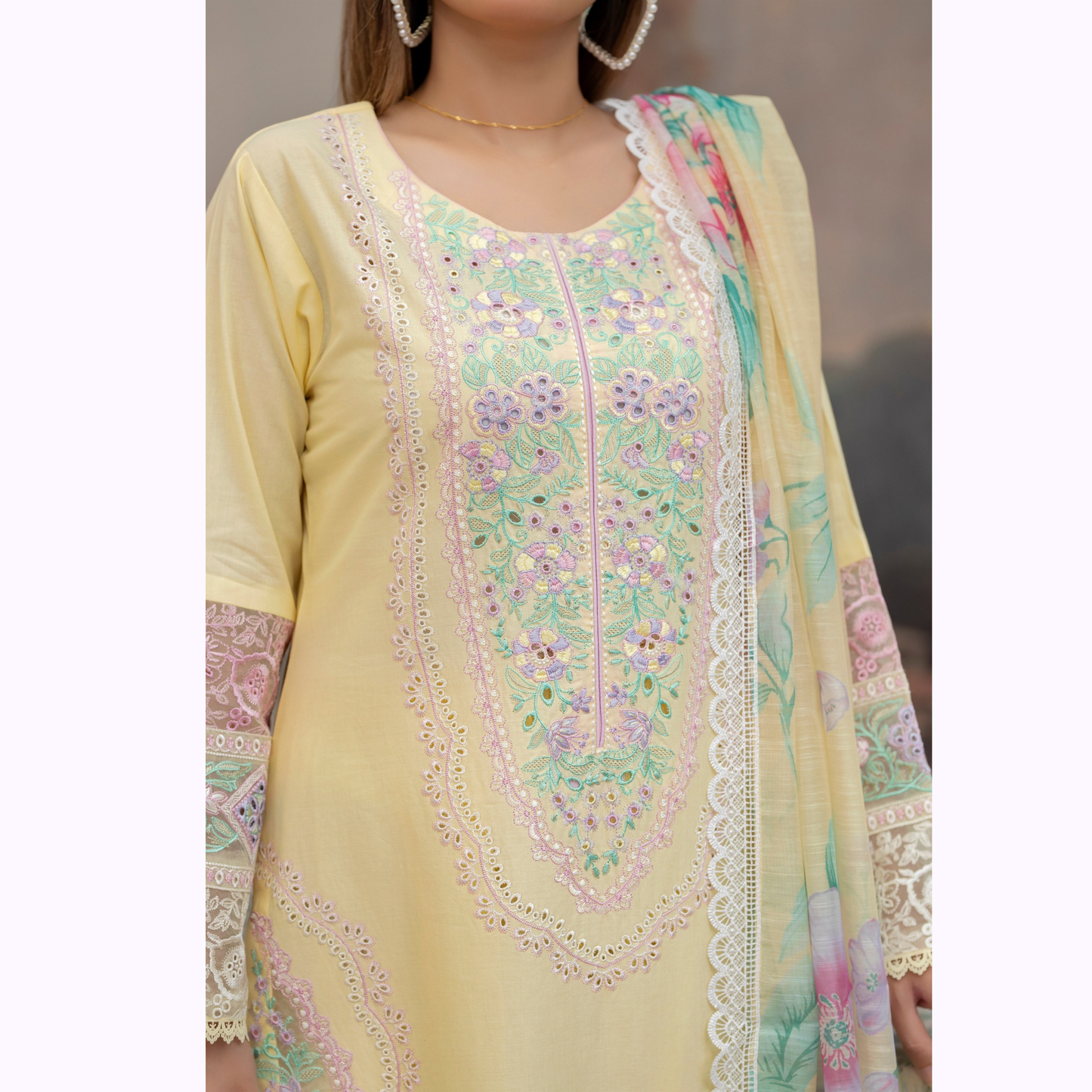 KC-1451 Embroidered Chikenkari Cotton Collection Ready to Wear 3 Pc - Karma Collection