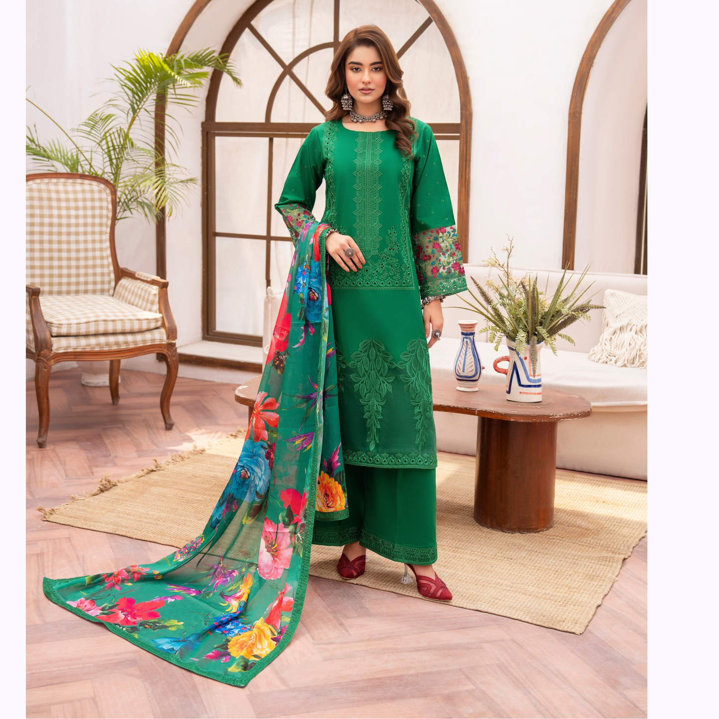 KC-1485 Embroidered Luxury Chikankari Cambric Cotton Collection | Ready to Wear | Karma Collection