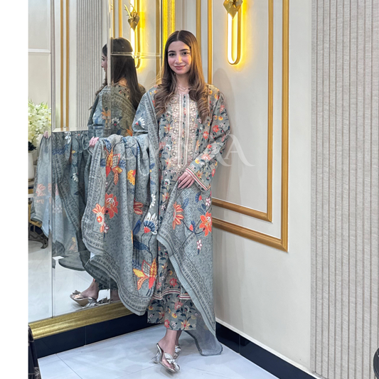 UA-36 Printed Embroidered Khaddar 3 Pc Dress | Ready to wear | UMNAA