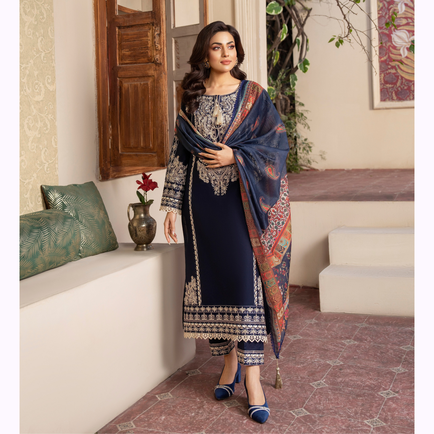 UKC-28 Embroidered Cambric Cotton Ready to Wear 3 Pc - Karma Collection
