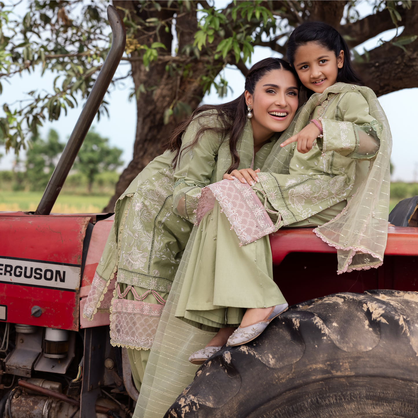 UAL-105 Luxury Festive Lawn Embroidered Mother–Daughter Matching Outfit Set by ALLY'S