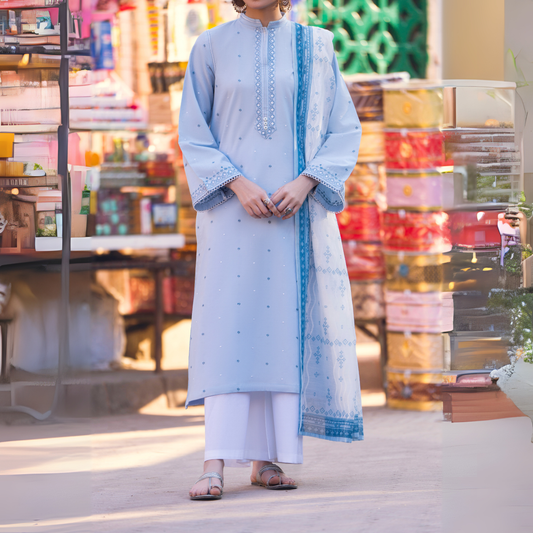 UCA-15 3 Pc Embroidered Cambric Cotton Ready to Wear Eid Collection by Casuallite