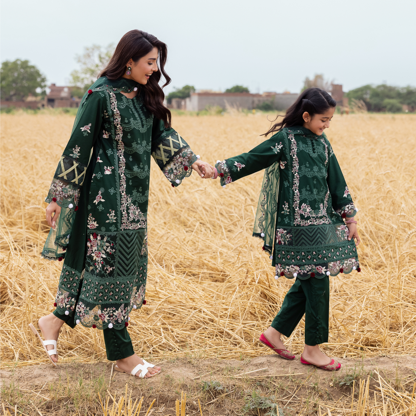 UAL-105 Luxury Festive Lawn Embroidered Mother–Daughter Matching Outfit Set by ALLY'S