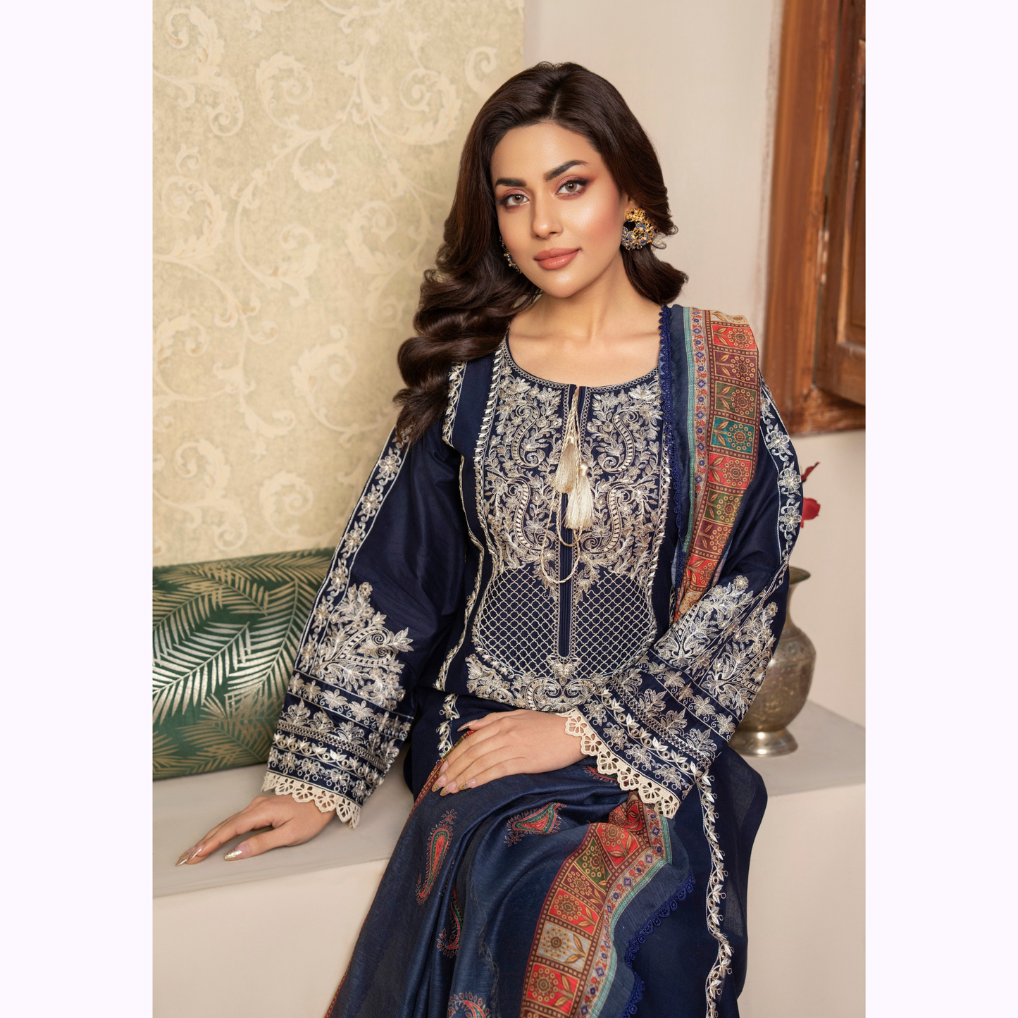 UKC-28 Embroidered Cambric Cotton Ready to Wear 3 Pc - Karma Collection