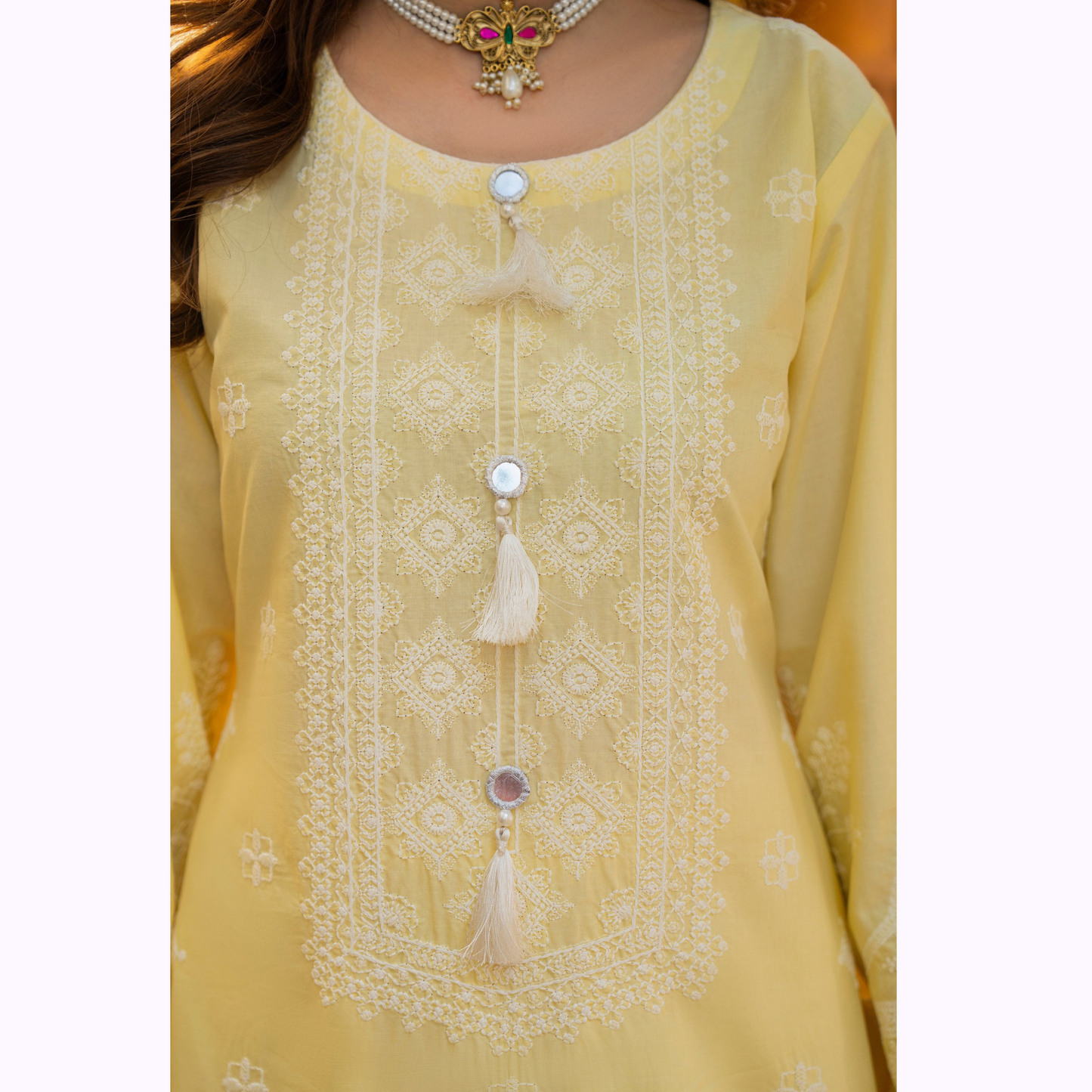 KC-1442 Embroidered Chikankari Cambric Cotton Dress Ready to Wear 3 Pc - Karma Collection