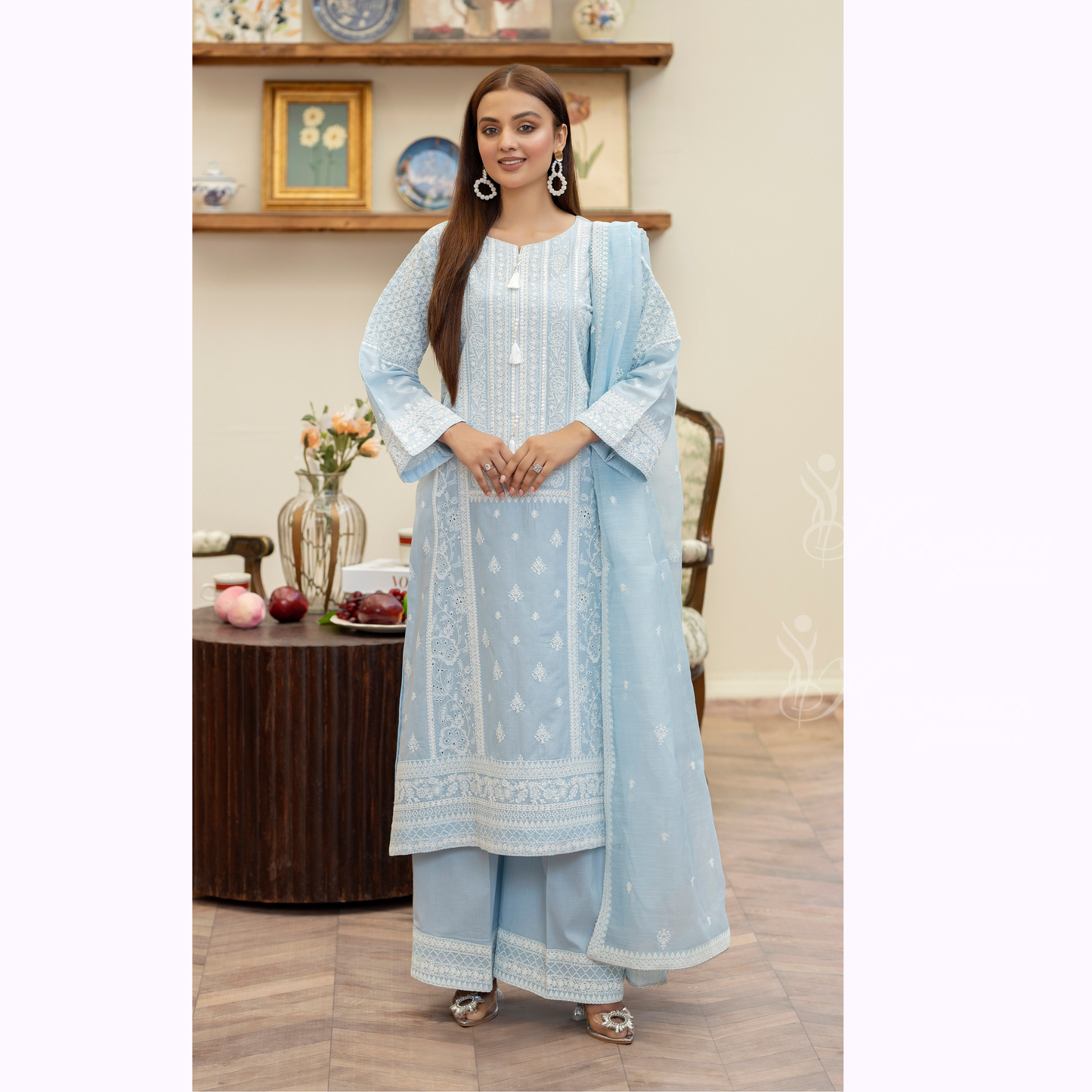 KC-1457 Embroidered Chikenkari Cotton Collection Ready to Wear 3 Pc - Karma Collection