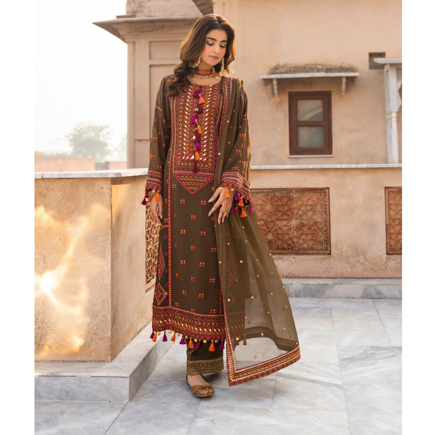 F-495 "Hayat" Embroidered Georgette Chiffon 3 Pc by Karma Collection