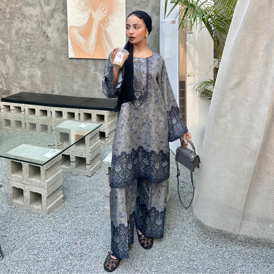 UA-169 Silk Printed Co-Ords Set by Umnaa | Ready to Wear Modest fashion Asian
