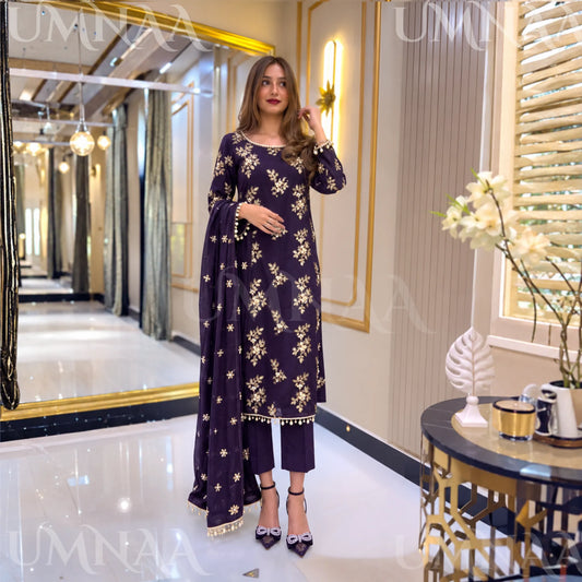 UA-26 3 Piece Embroidered Chiffon Party wear Pakistani Dress | Umnaa