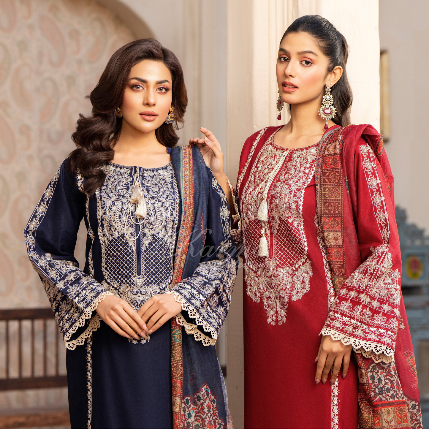 UKC-28 Embroidered Cambric Cotton Ready to Wear 3 Pc - Karma Collection