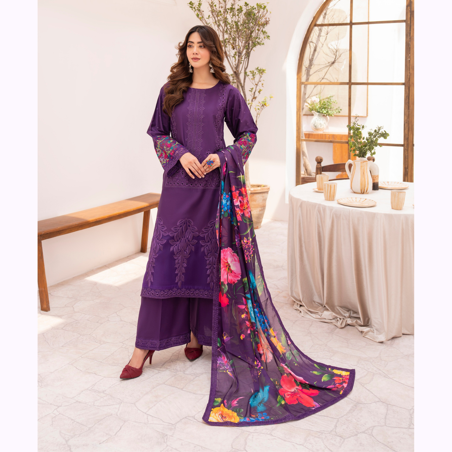 KC-1485 Embroidered Luxury Chikankari Cambric Cotton Collection | Ready to Wear | Karma Collection
