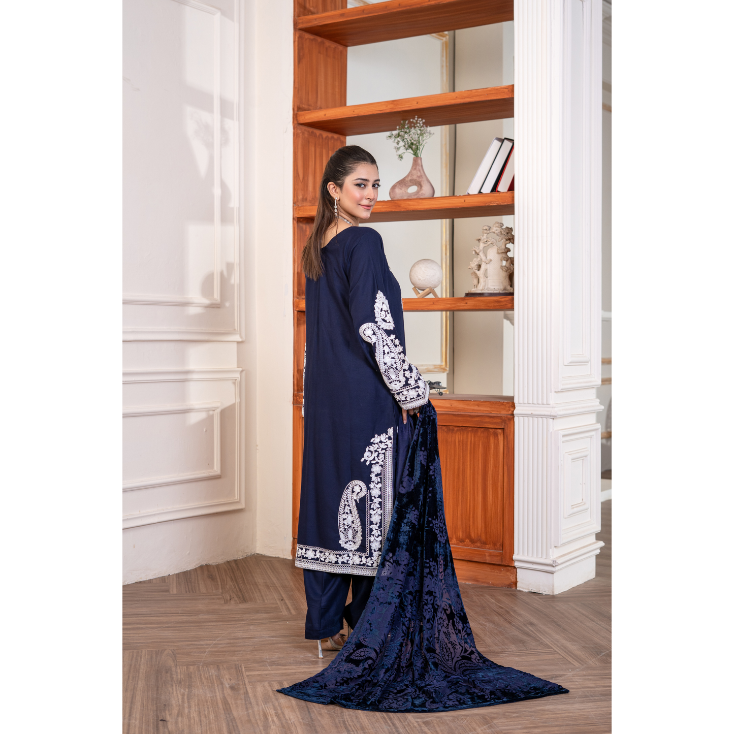 UA-130 Winter Linen dress with Velvet Shawl Collection by Umnaa