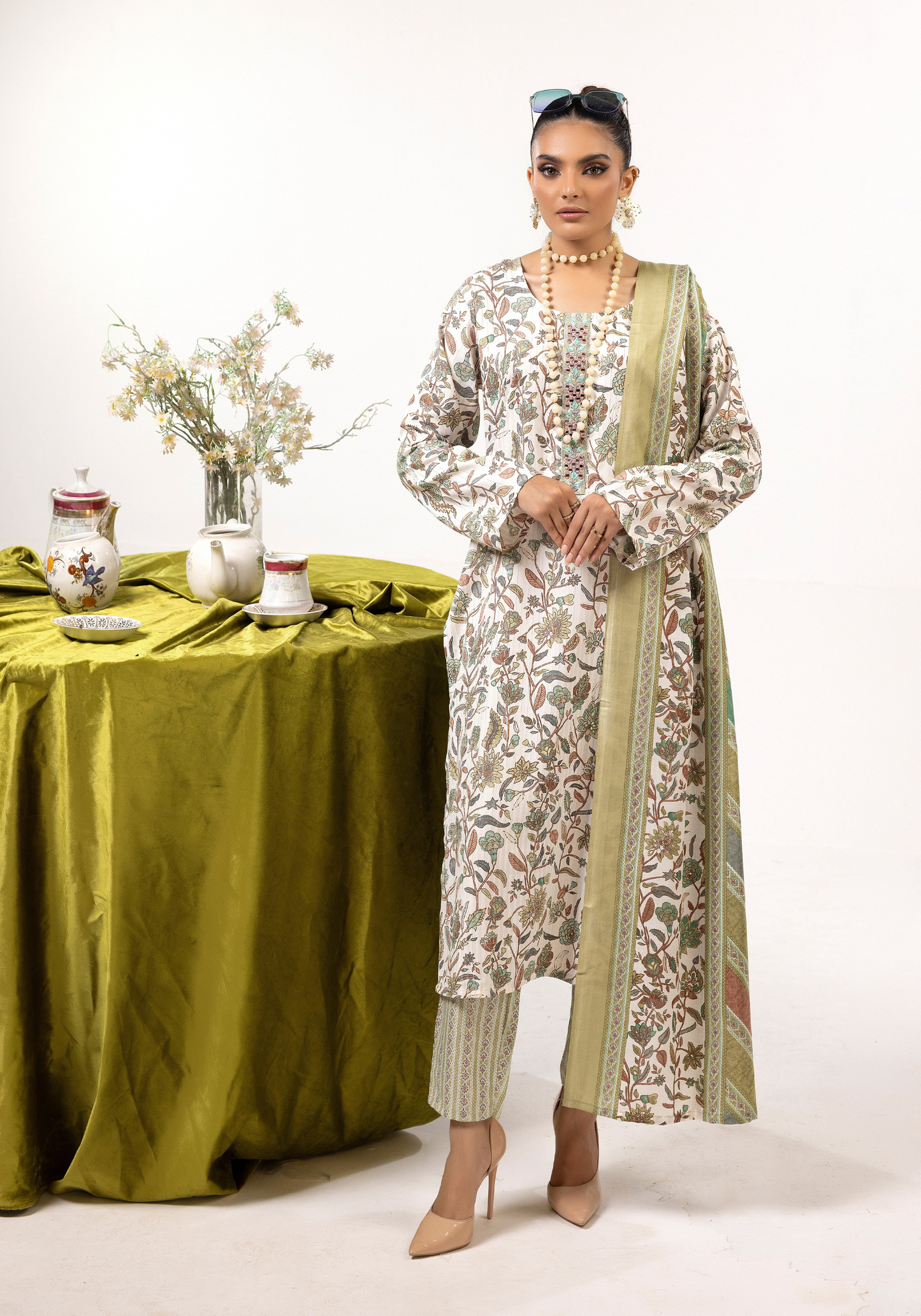 Multi | Printed Linen Shalwar Kameez & Dupatta | 3 Pc | Ready-to-wear | Simrans