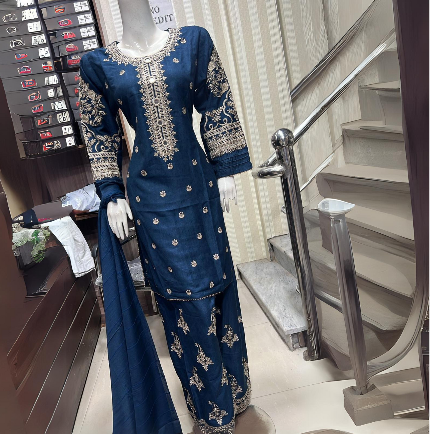 Embroidered Dhanak Dress with Pashmina Shawl | Ready to Wear Winter Collection UMNAA